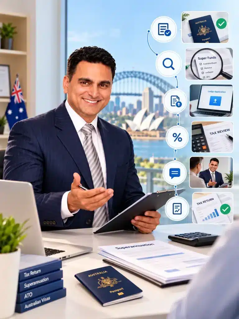 AMA Accountants professional helping clients with DASP claims, including visa eligibility checks, superannuation fund searches, application lodgement, tax reviews and final tax returns in Australia.